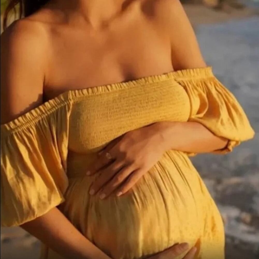 $298 HATCH Elia Midi Dress Maternity Size 3 / 10-12 / Large Smocked Satin Yellow
